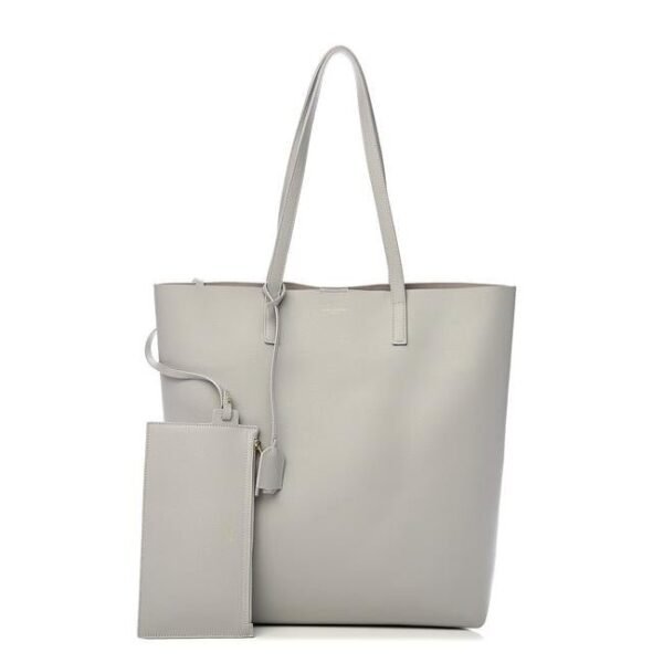 Saint Laurent Bag Shopping Calfskin Medium Light Grey Leather Tote