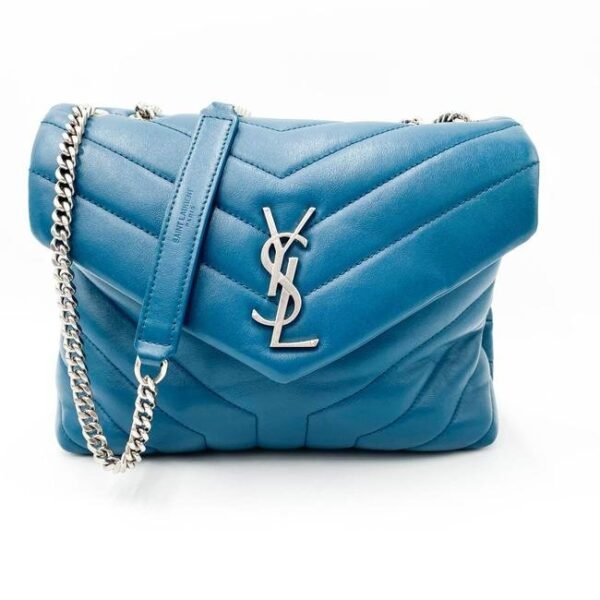 Saint Laurent Monogram Loulou Calfskin Y Quilted Monogram Small Chain Satchel Blue Leather Shoulder Bag