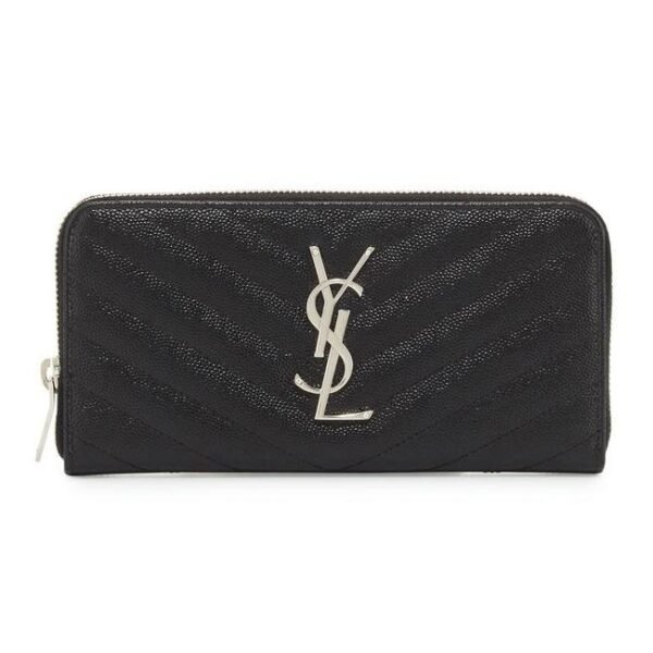 Saint Laurent Black Monogramme Grain De Poudre Zip-around Wallet