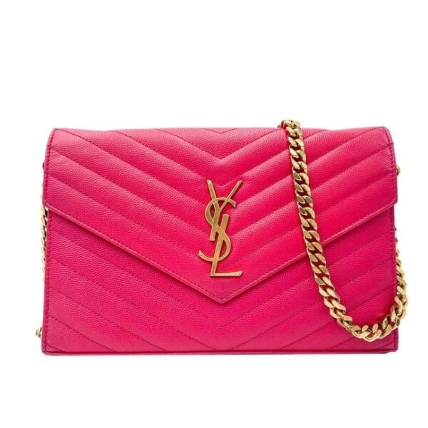 Saint Laurent Medium Wallet On A Chain Ghw Monogram Pink Leather Shoulder Bag