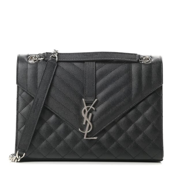 Saint Laurent Grain De Poudre Textured Mixed Matelasse Triquilt Medium Monogram Satchel Black