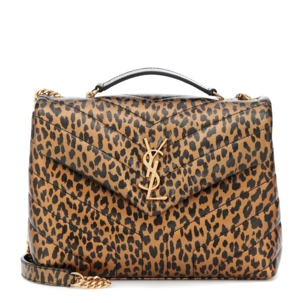 Saint Laurent Monogram Loulou Small Brown Leopard Calfskin Leather Shoulder Bag