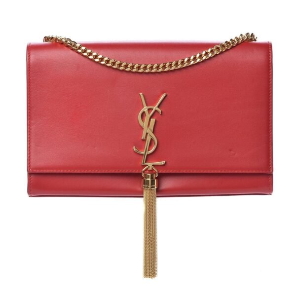 Saint Laurent Monogram Kate Smooth Medium Classic Tassel Red Calfskin Leather Satchel