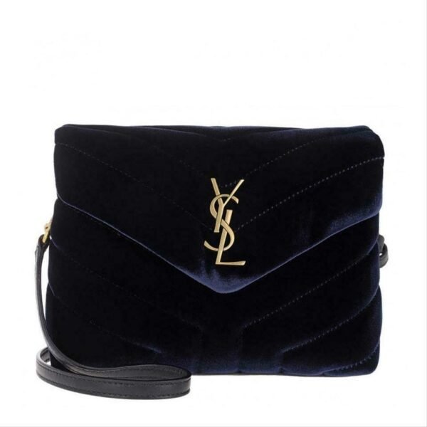 Saint Laurent Monogram Loulou Quilted Monogram Toy Blue Velvet Shoulder Bag
