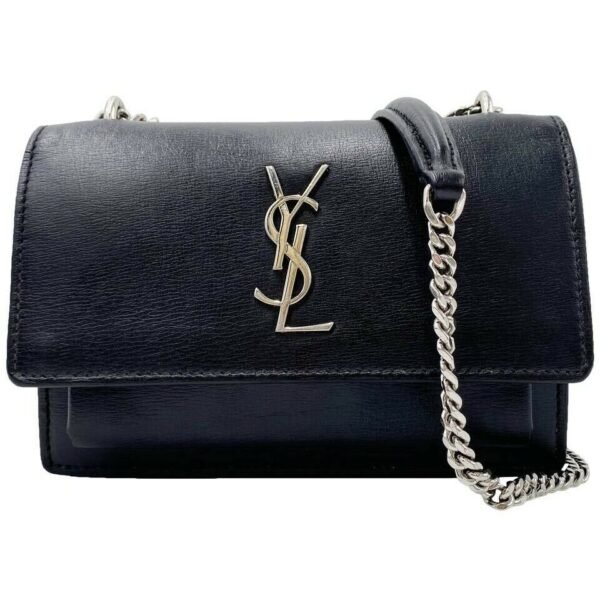 Saint Laurent Monogram Sunset Chain Wallet Calfskin Black Leather Shoulder Bag