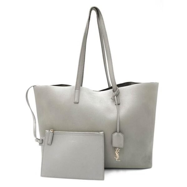 Saint Laurent Bag Shopping Large Monogram Shopper Grey Calfskin Leather Tote