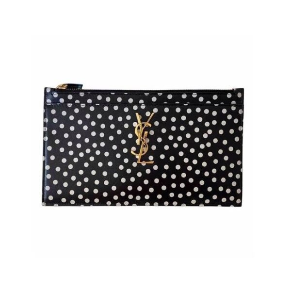 Saint Laurent Black Polka Dot Leather Pouch Monogram Zip Wallet