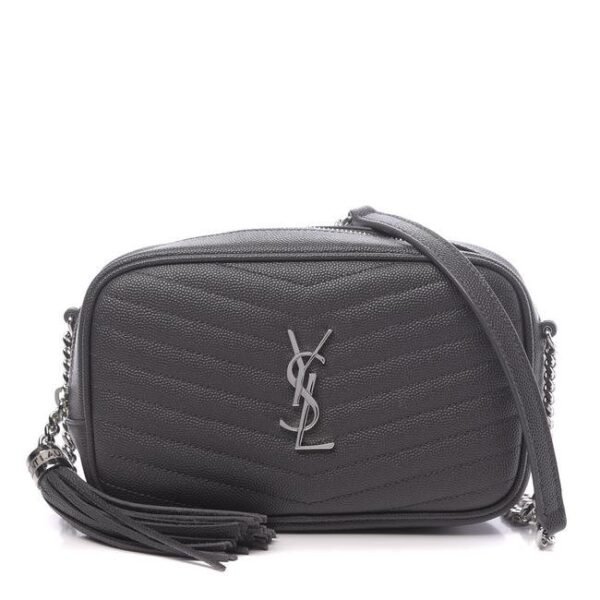 Saint Laurent Camera Lou Grain De Poudre Matelasse Monogram Mini Asphalt Grey Leather Cross Body Bag