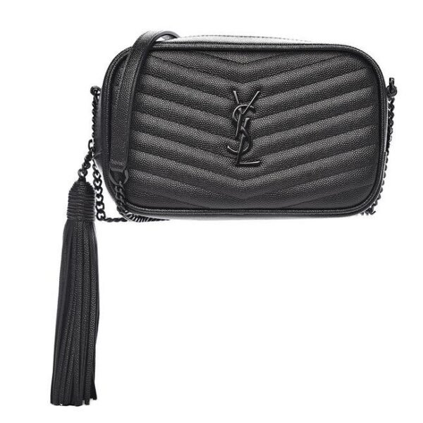 Saint Laurent Camera Lou Grain De Poudre Matelasse Monogram Mini Black Leather Shoulder Bag