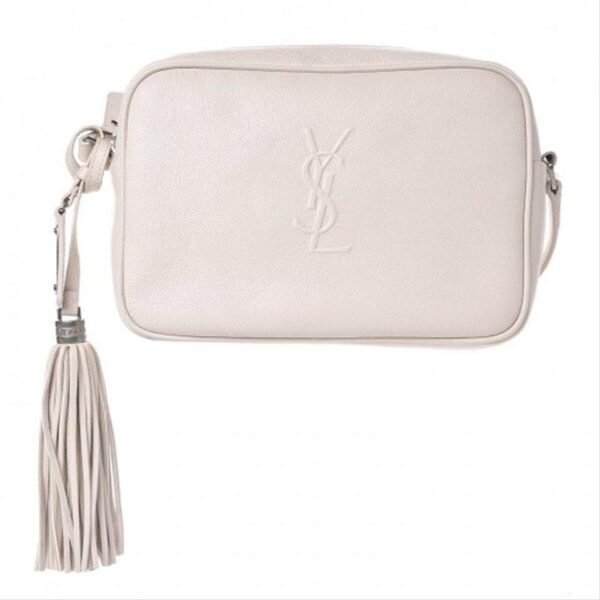 Saint Laurent Camera Lou Lambskin Monogram Small Icy White Leather Shoulder Bag