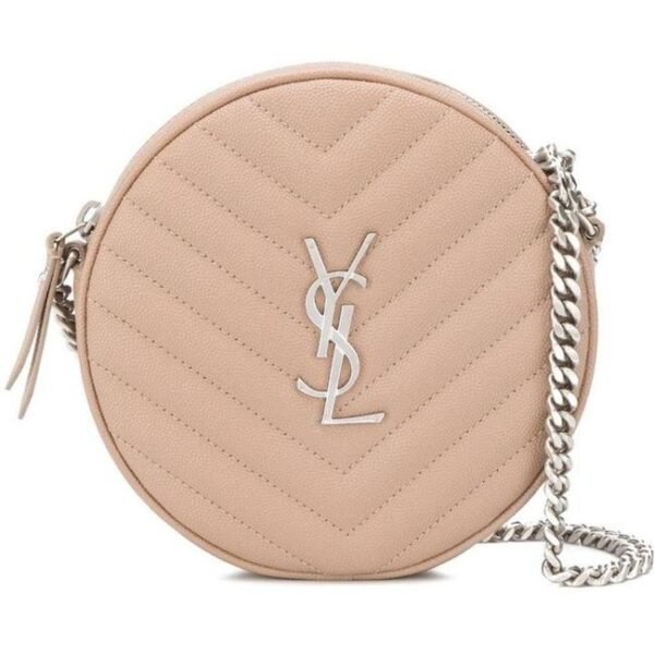Saint Laurent Camera Vinyle Round 610436 Beige Leather Cross Body Bag