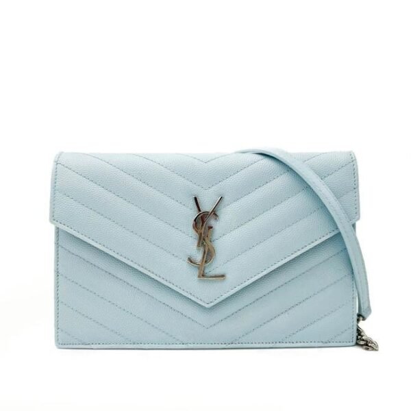 Saint Laurent Chain Wallet Envelope Light Monogram Blue Leather Cross Body Bag