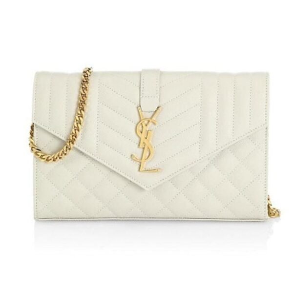 Saint Laurent Chain Wallet Envelope Monogram Matelasse Wallet-on-chain Triquilted White Leather Shoulder Bag