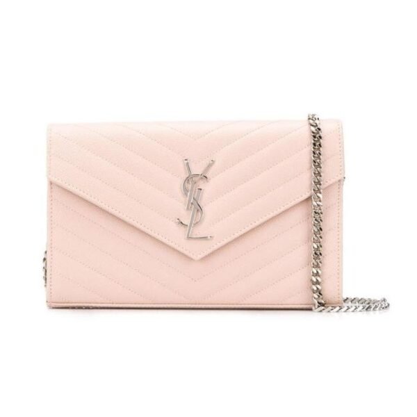 Saint Laurent Chain Wallet Medium Pale Monogram Pink Leather Shoulder Bag