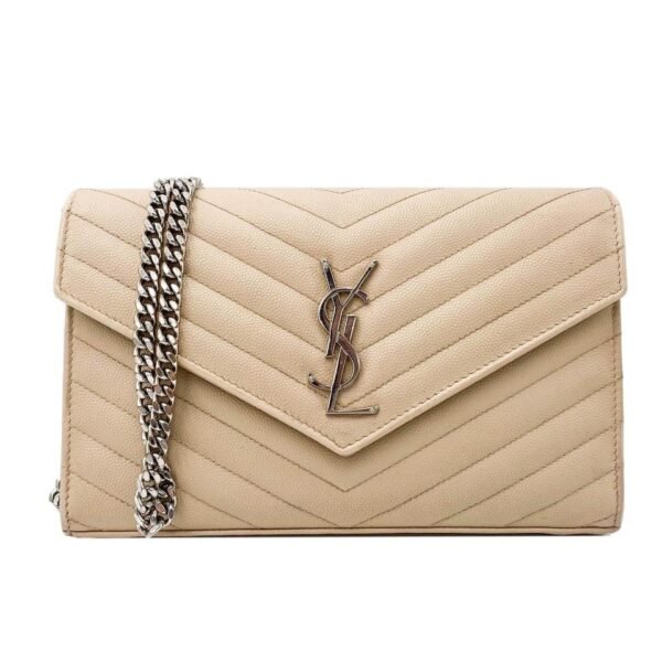 Saint Laurent Chain Wallet Medium Woc Monogram Beige Leather Cross Body Bag