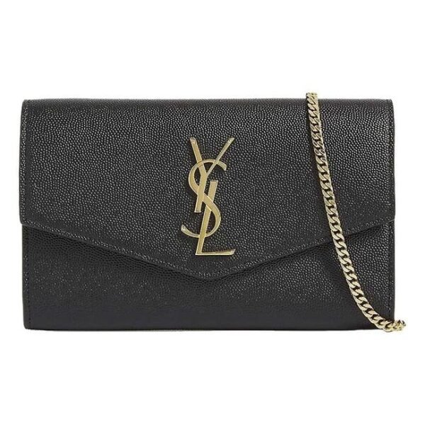 Saint Laurent Chain Wallet Ysl Uptown Woc In Grain De Poudre Embossed Black Leather Shoulder Bag