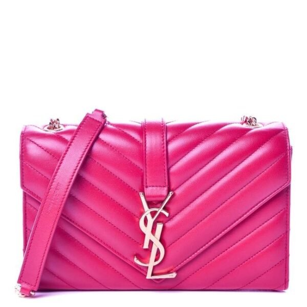 Saint Laurent College Lambskin Matelasse Chevron Small Monogram Satchel Pink Leather Shoulder Bag