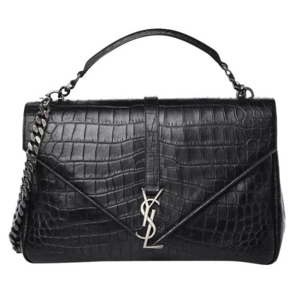 Saint Laurent Crocodile Embossed Monogram Large College Black Calfskin Leather Satchel