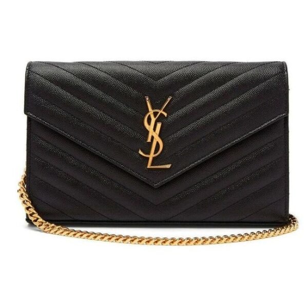 Saint Laurent Envelope Chain Wallet Monogram Matelasse Medium Black Leather Cross Body Bag