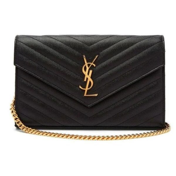 Saint Laurent Envelope Chain Wallet Monogram Matelasse Medium Black Leather Cross Body Bag