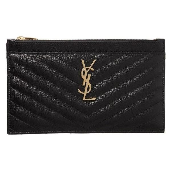 Saint Laurent Envelope Grain De Poudre Chevron Monogram Bill Pouch 2021 Black Leather Clutch