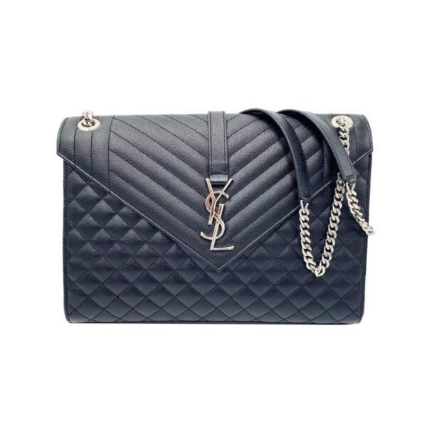 Saint Laurent Envelope Grain De Poudre Large Tri-quilt Monogram Satchel Black Leather Shoulder Bag
