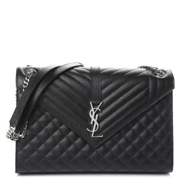 Saint Laurent Envelope Grain De Poudre Large Tri-quilt Monogram Satchel Black Leather Shoulder Bag