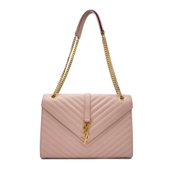 Saint Laurent Monogram Envelope Grain De Poudre Matelasse Chevron Large Dusty Rose Pink Leather Shoulder Bag