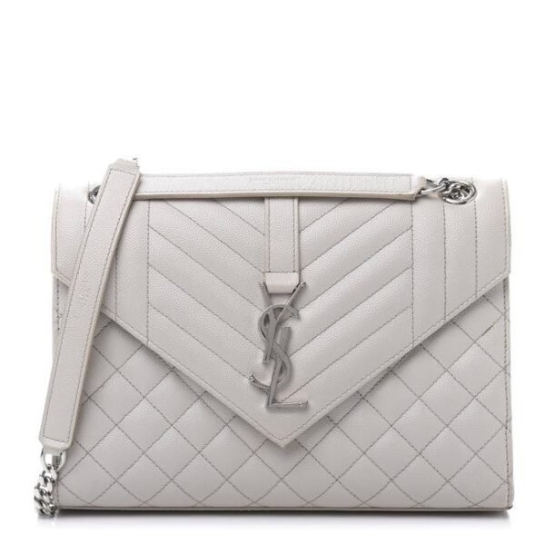 Saint Laurent Envelope Grain De Poudre Textured Mixed Matelasse Medium Triquilt Monogram Satc White Leather Shoulder Bag