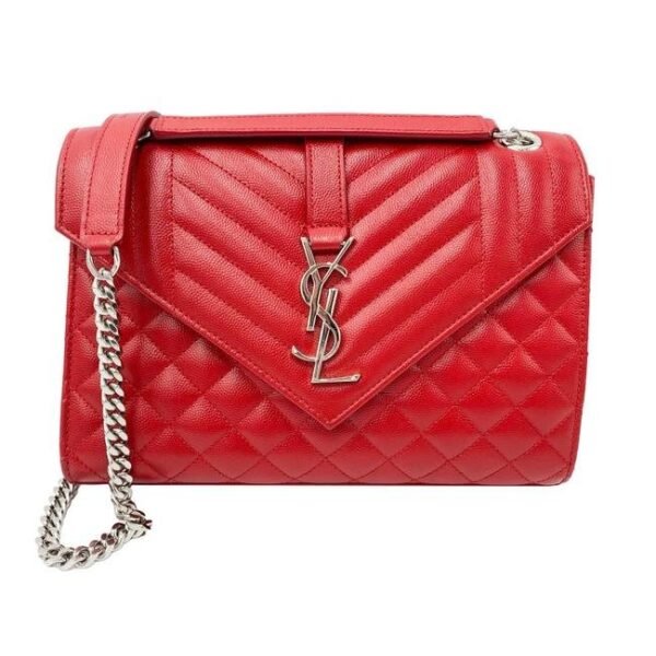 Saint Laurent Monogram Envelope Grain De Poudre Textured Mixed Matelasse Triquilt Medium Red Leather Shoulder Bag
