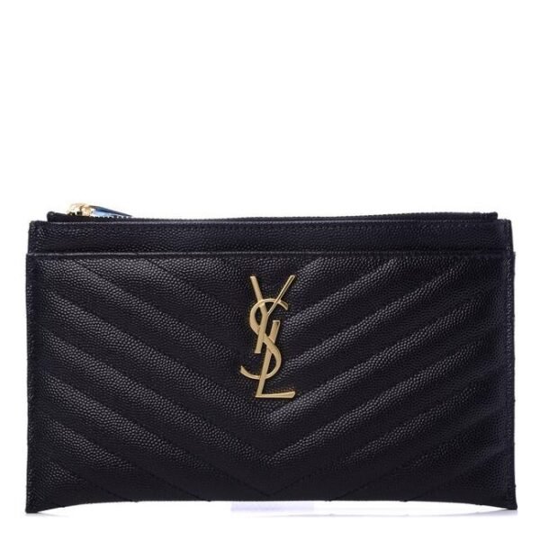 Saint Laurent Envelope Monogram Matelasse Zip Pouch Black Leather Clutch