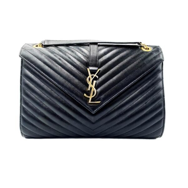 Saint Laurent Grain De Poudre Matelasse Chevron Large Monogram Black Leather Satchel