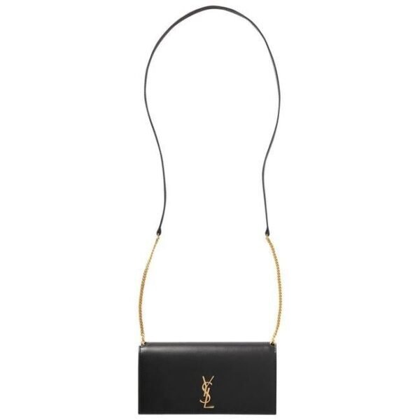 Saint Laurent Kate Ysl Monogram Phone Holder with Strap In Smooth Black Leather Cross Body Bag