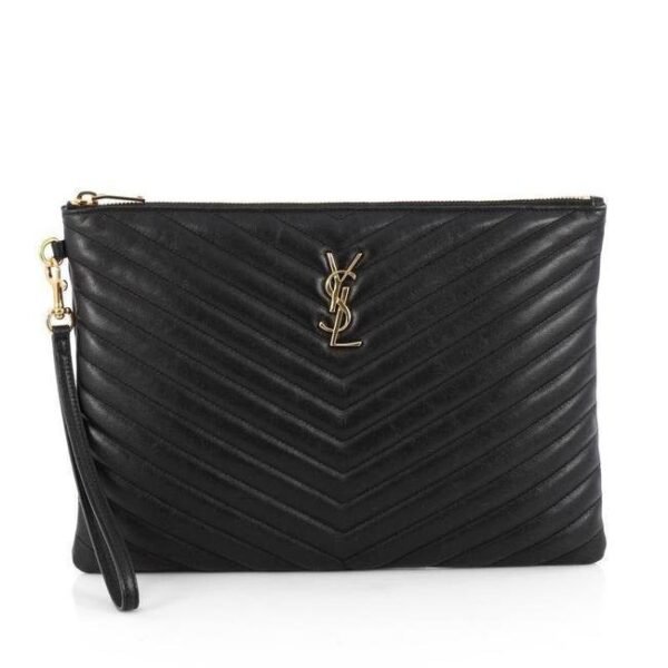 Saint Laurent Lou Monogram Ysl Quilted Pouch Black Leather Wristlet