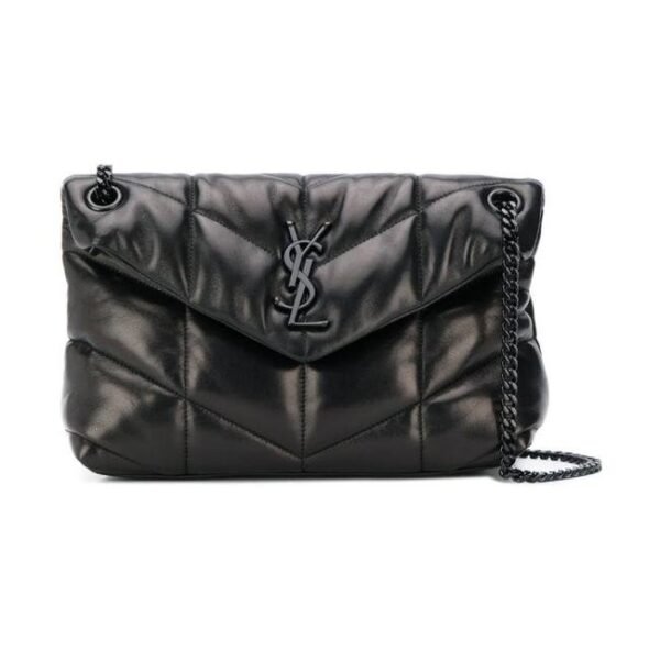Saint Laurent Lou Small Puffer Lambskin Flap-top Hardware Bhw Black Leather Shoulder Bag