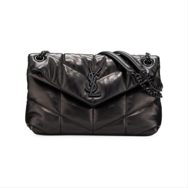 Saint Laurent Lou Small Puffer Lambskin Flap-top Hardware Bhw Black Leather Shoulder Bag
