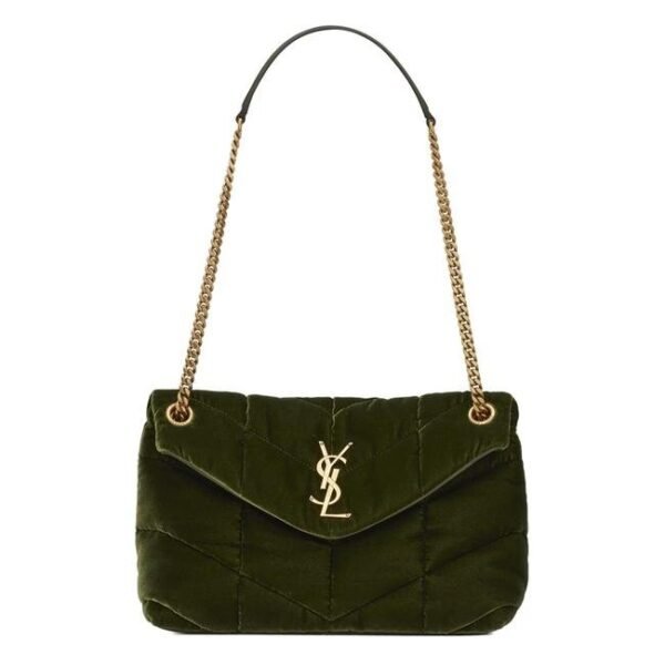 Saint Laurent Lou Small Quilted Puffer 2021 Green Velvet Shoulder Bag