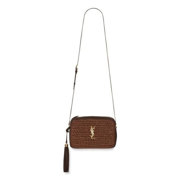 Saint Laurent Loulou Camera Lou Medium Ysl Monogram Raffia Brown Leather Shoulder Bag