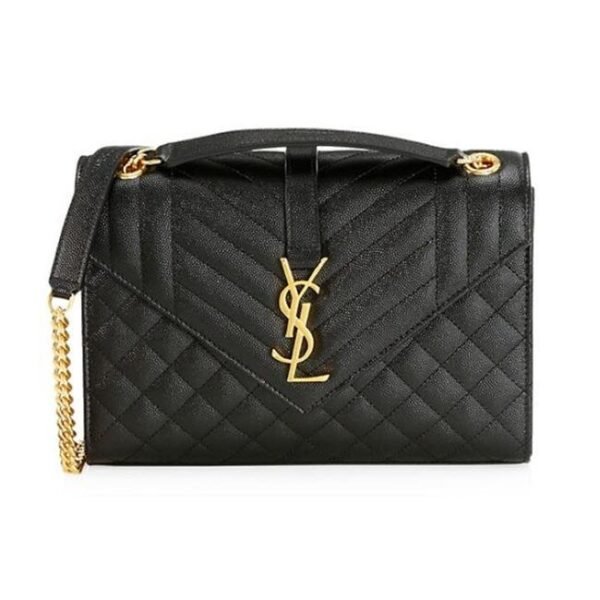 Saint Laurent Medium Envelope Monogram Matelasse Black Leather Shoulder Bag