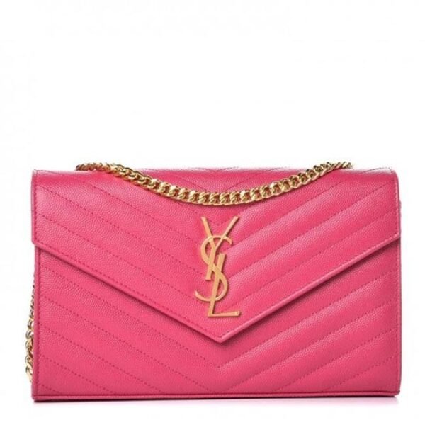 Saint Laurent Medium Wallet On A Chain Ghw Monogram Pink Leather Shoulder Bag