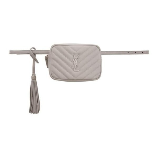 Saint Laurent Monogram Camera Belt Lou Grey Calfskin Leather Cross Body Bag