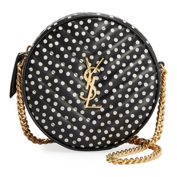 Saint Laurent Monogram Classic Vinyle Round Quilted Polka-dot Black Leather Cross Body Bag