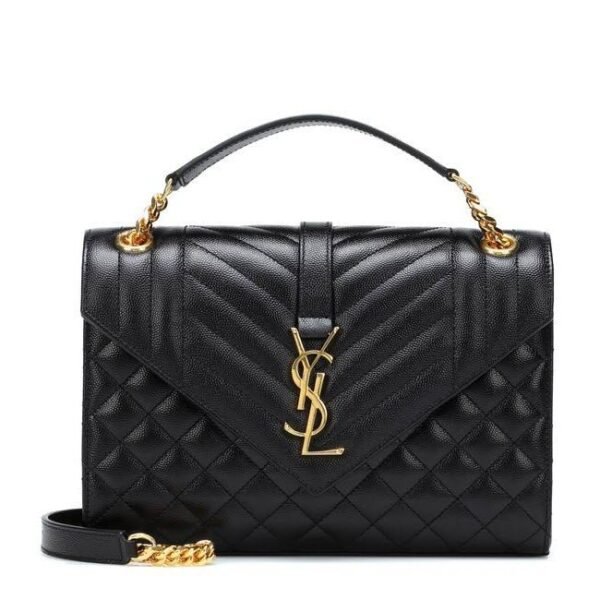Saint Laurent Monogram 2020 Envelope Medium Triquilt Ghw Gold Black Leather Shoulder Bag