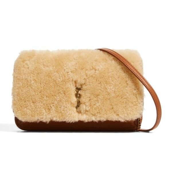 Saint Laurent Monogram Envelope Ysl Shearling Phone Holder Brown Leather Cross Body Bag