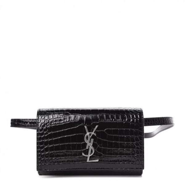 Saint Laurent Monogram Kate Belt Calfskin Crocodile Embossed Black Leather Messenger Bag
