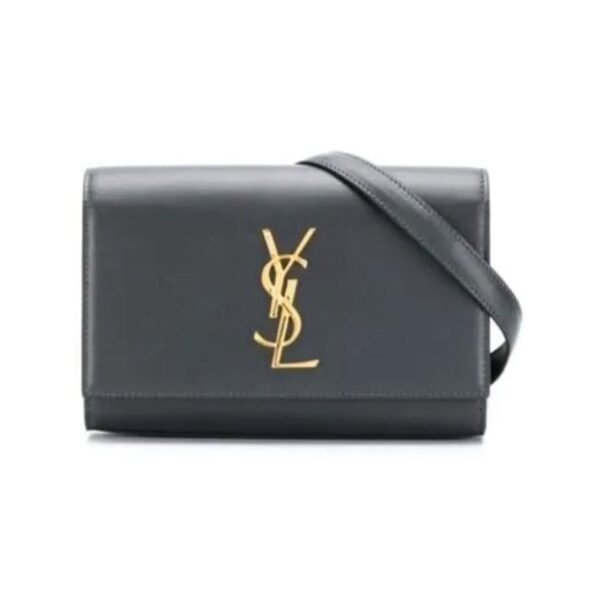 Saint Laurent Monogram Kate Belt In Grey Leather Messenger Bag