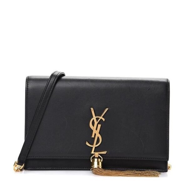 Saint Laurent Monogram Kate Chain Wallet Smooth Calfskin Classic Tassel Black Leather Cross Body Bag
