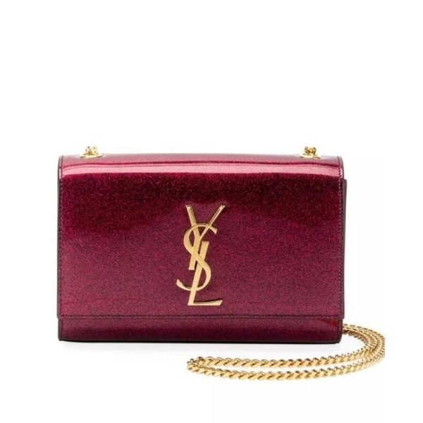 Saint Laurent Monogram Kate Crossbody Small Metallic Glitter Red Leather Shoulder Bag