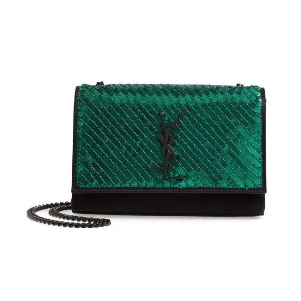 Saint Laurent Monogram Kate Crossbody Small Sequin Black Suede Leather Shoulder Bag