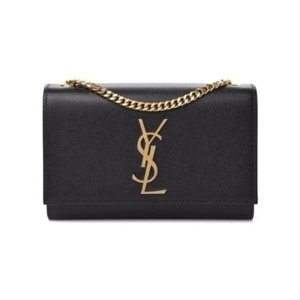 Saint Laurent Monogram Kate Ghw Grain De Poudre Small Satchel Black Leather Shoulder Bag